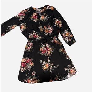 LOFT Black Floral Long Sleeve Casual Dress